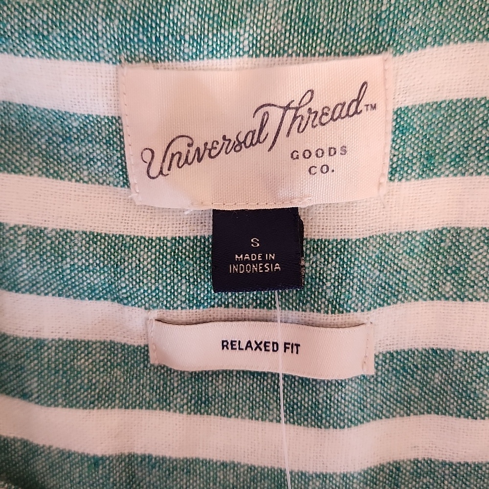 UNIVERSAL THREAD Linen Blend Women’s Green and White Striped Shirt, size S - Picture 6 of 12
